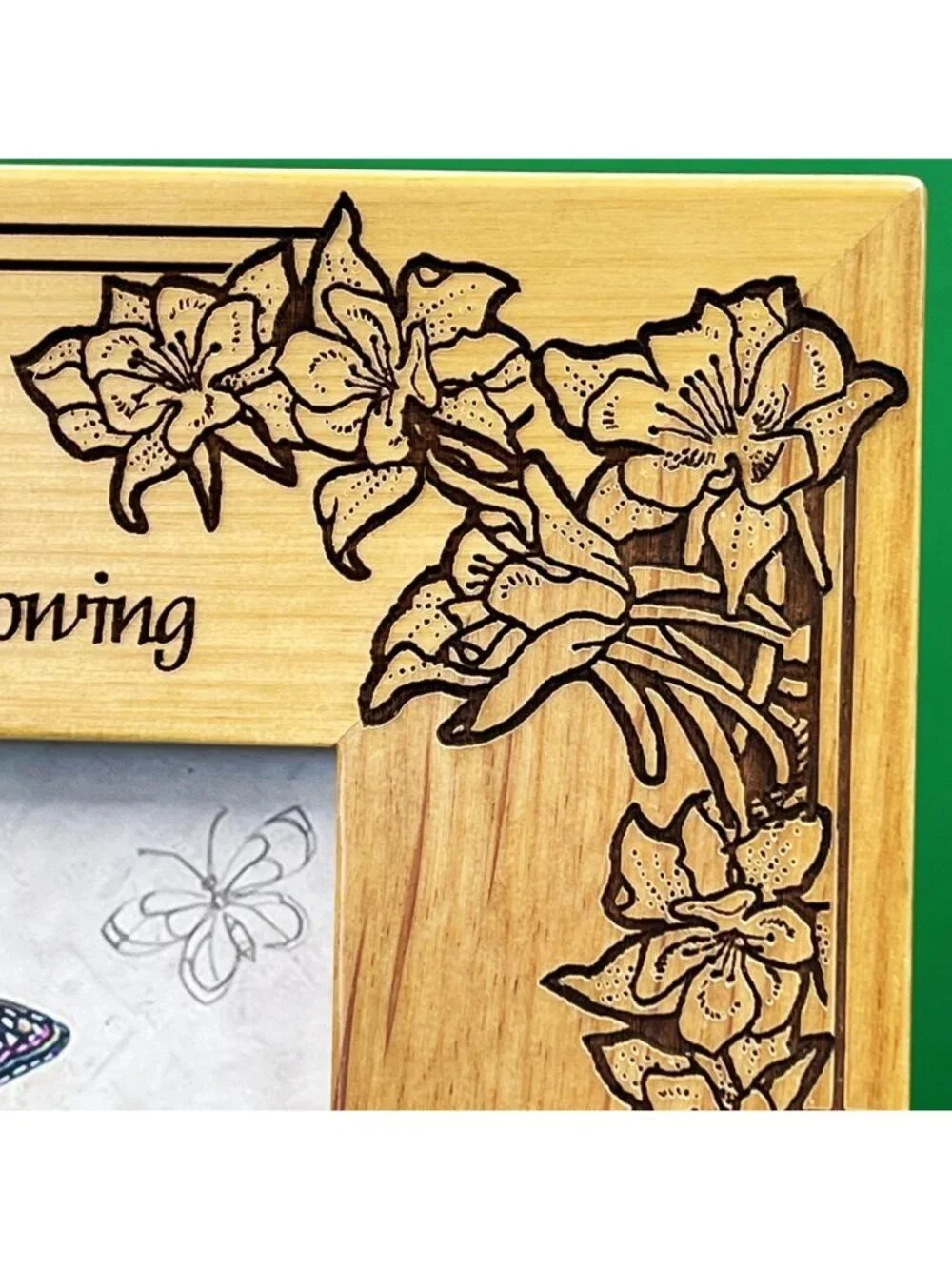 Harmony Creek Picture Frame Wood Engraved Butterflies Floral Christian 4x6 Photo